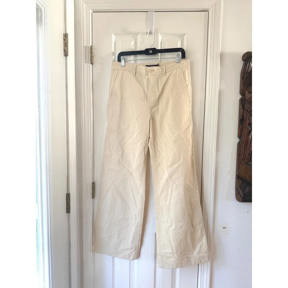 Lauren Ralph Lauren Wide Leg Trousers Beige Tan High Rise Cotton Pants Size 6